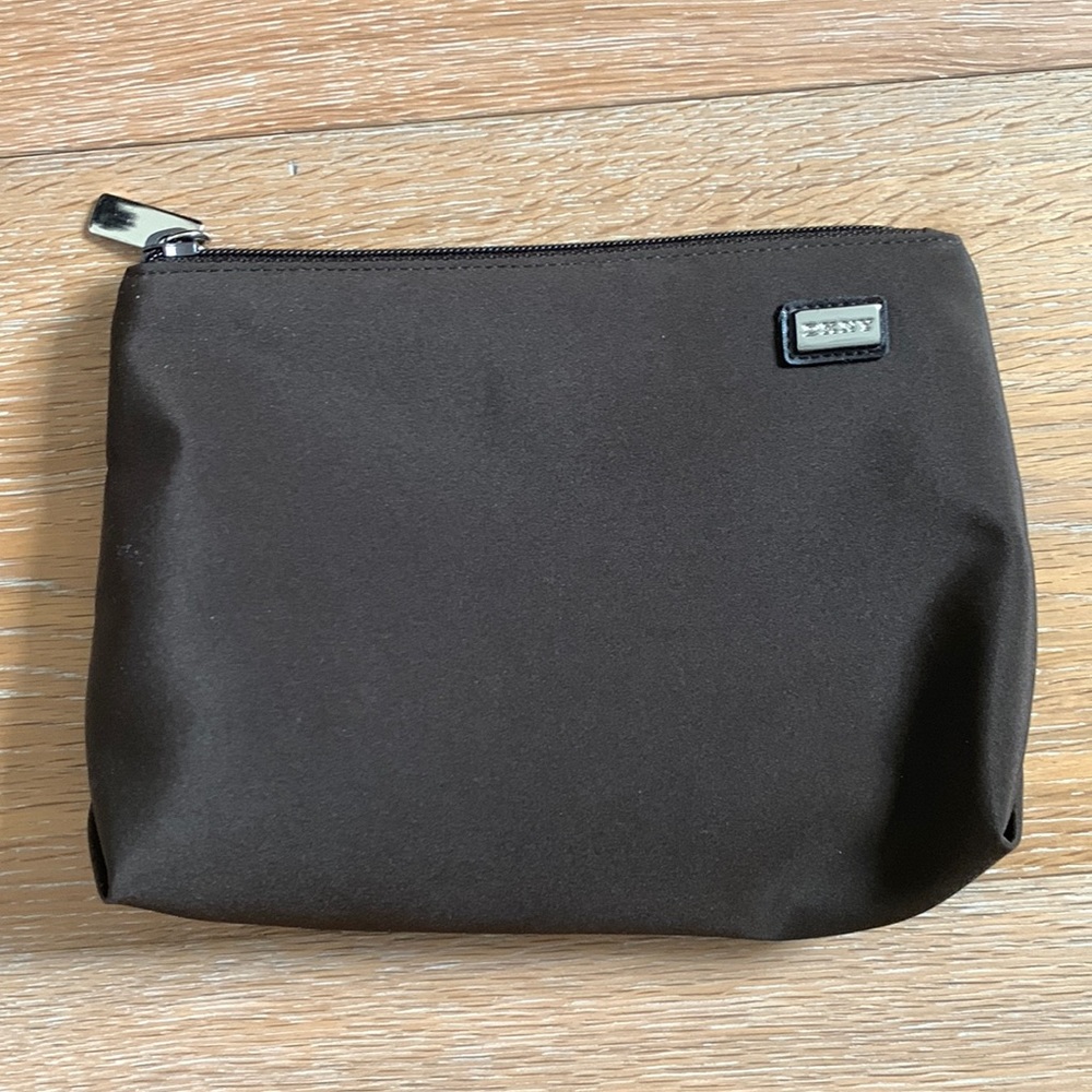 DKNY nylon brown zippered cosmetic bag